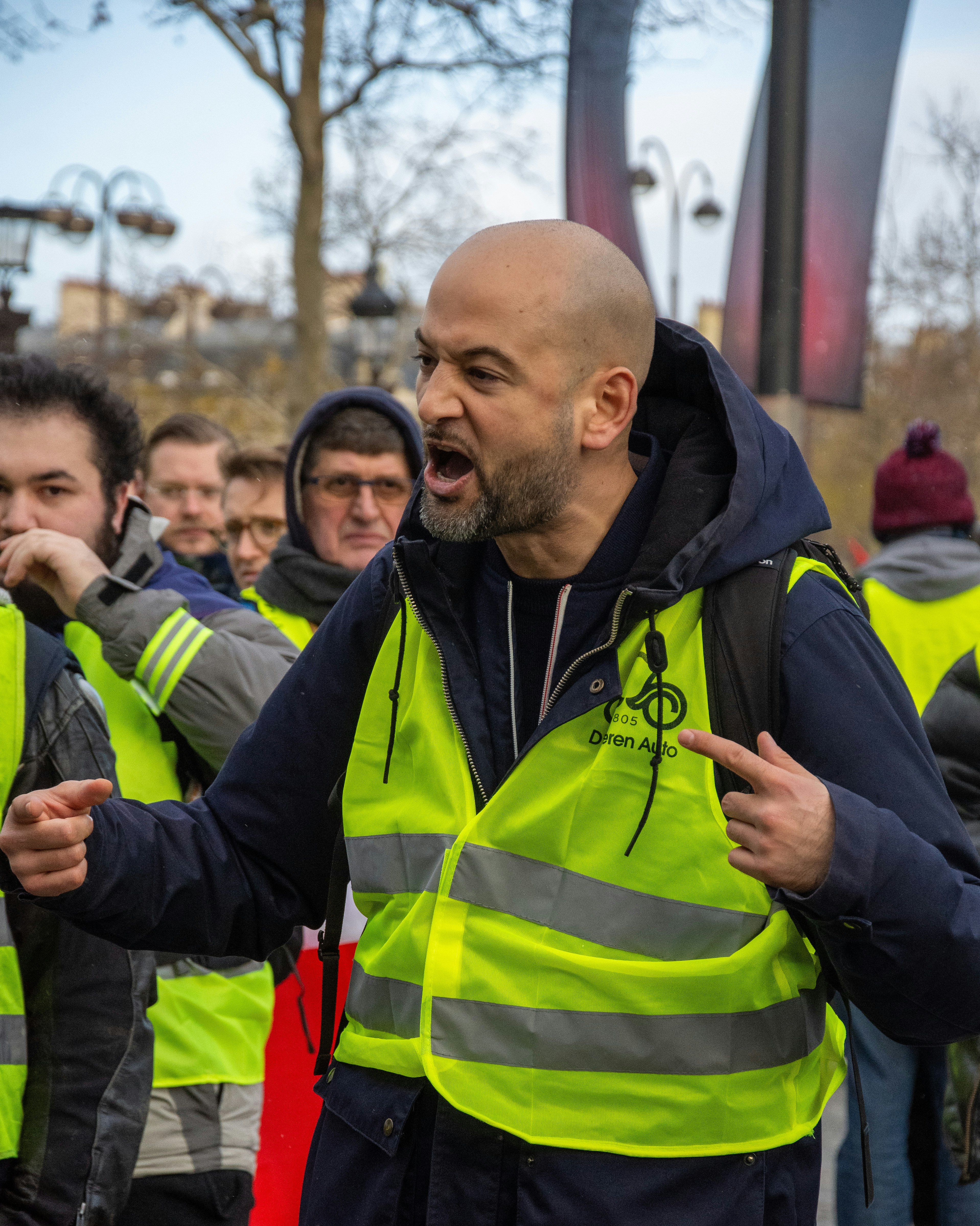 A protester shouts at a journalist during the Gilet Jaune movement’s protest on December 8th.