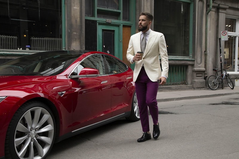 Street pose by red car