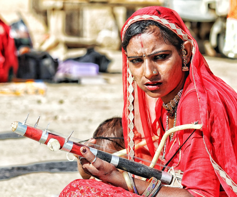 woman in pink sari dress