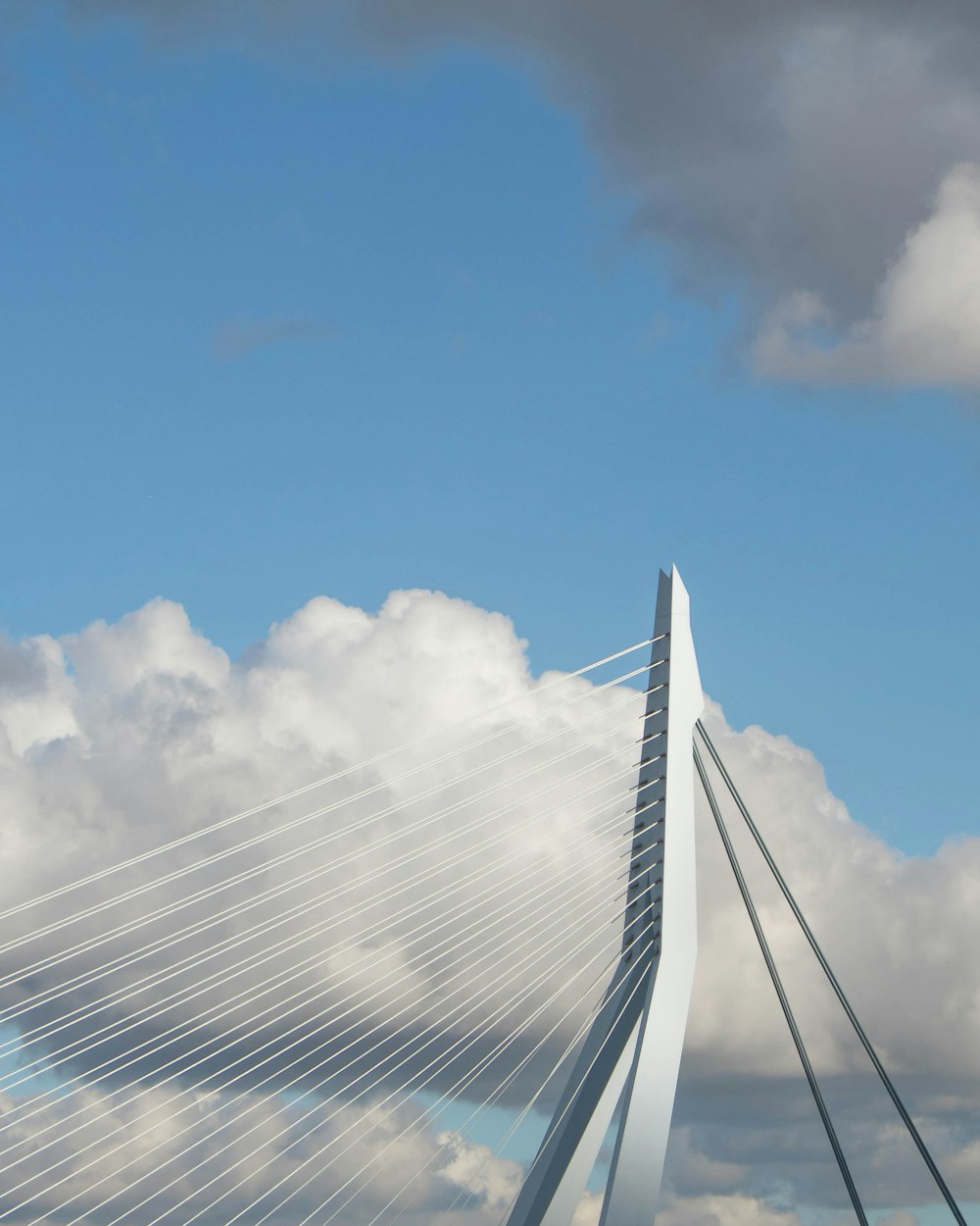 白い雲の下の白い吊り橋