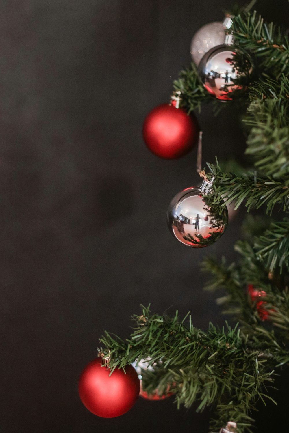 Weihnachtskugel hängt am Weihnachtsbaum