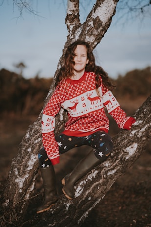 woman in red sweater