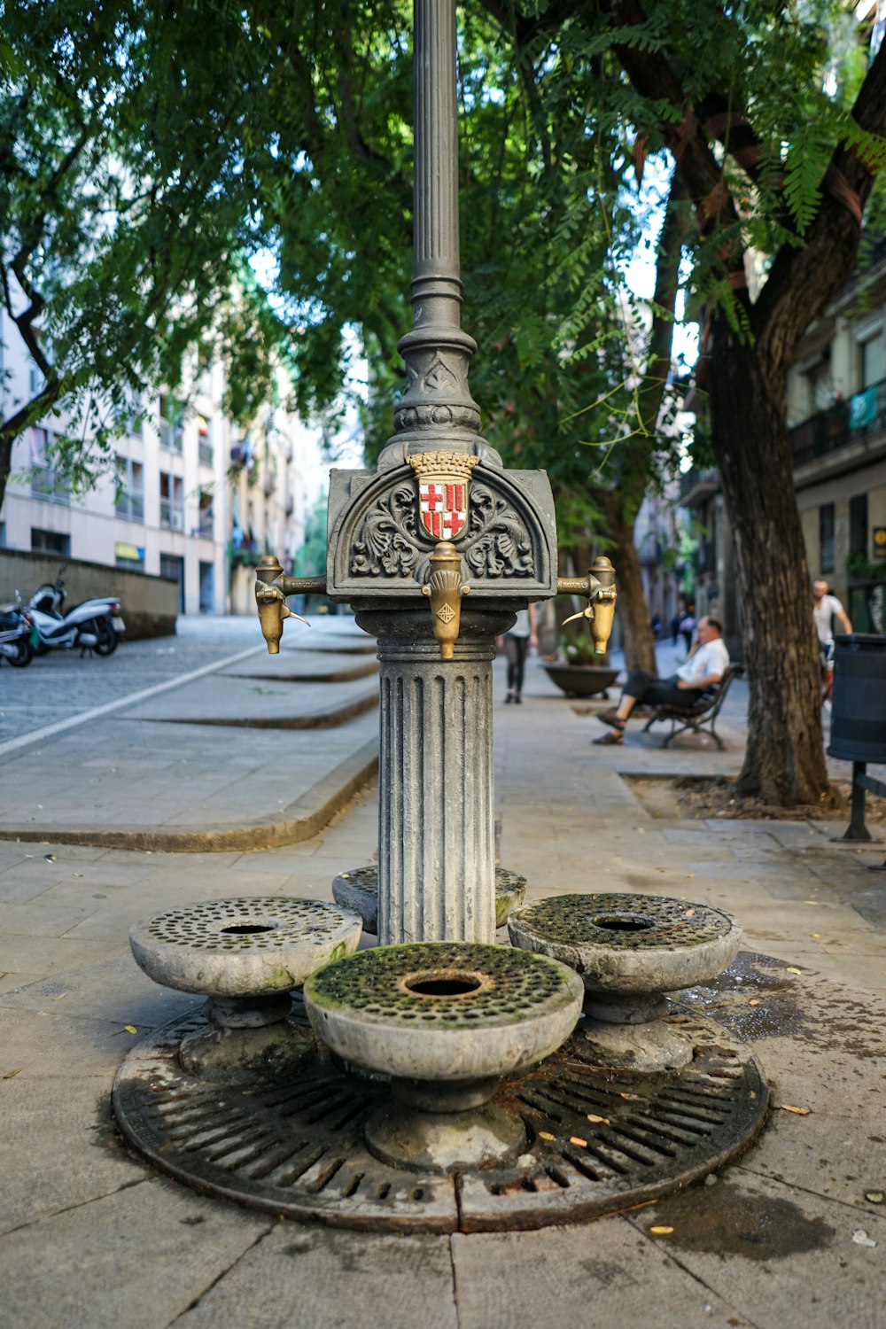 concrete spigots on center of street