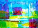 An abstract artwork featuring bold colors and intricate shapes.