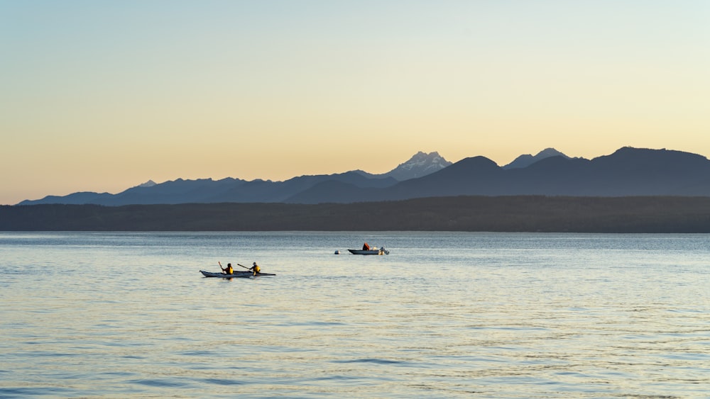 two black canoe at beach during daytime