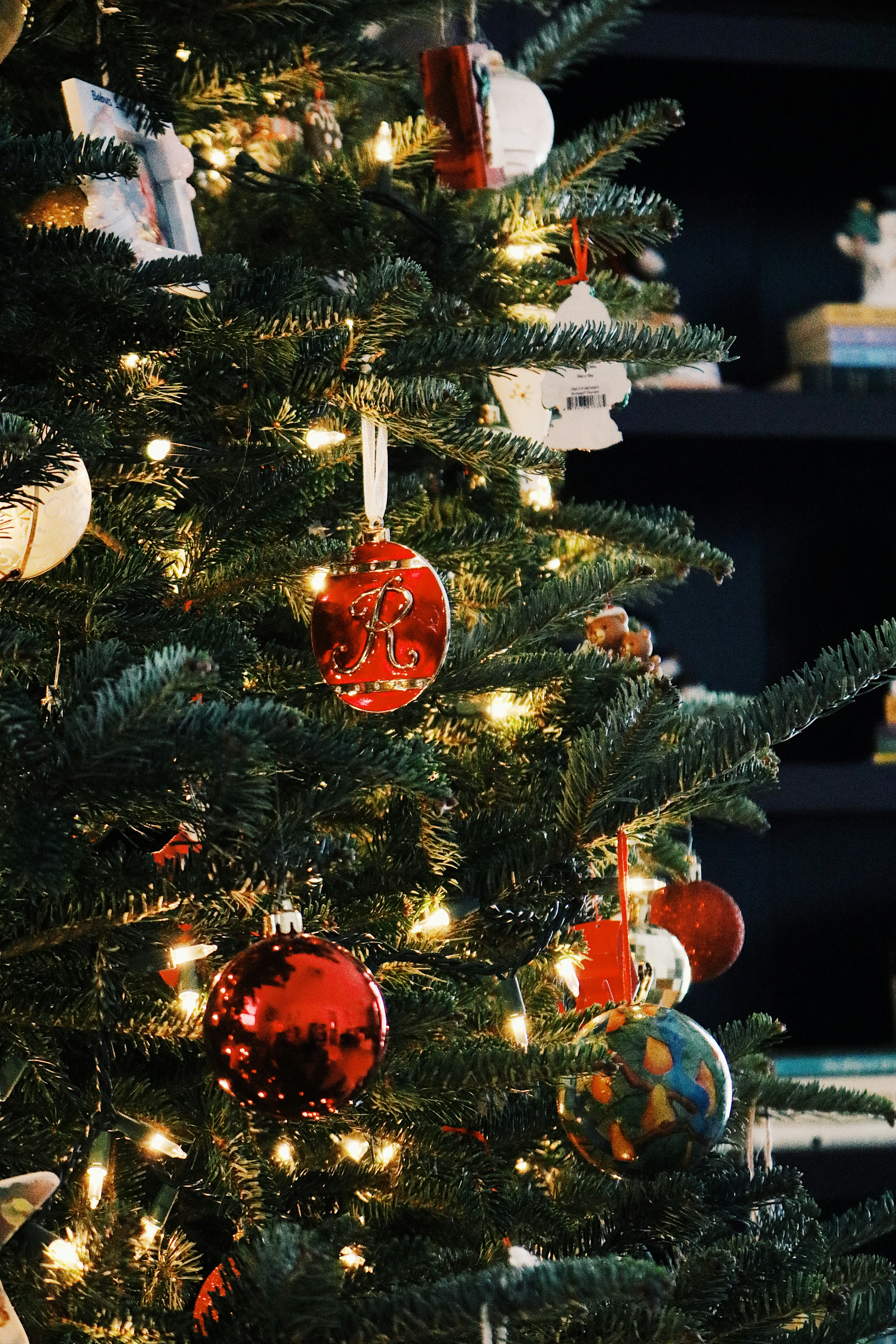 baubles hung on Christmas tree