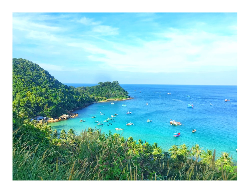 island with boats on water during daytime