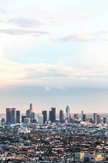 A panoramic view of a city skyline.
