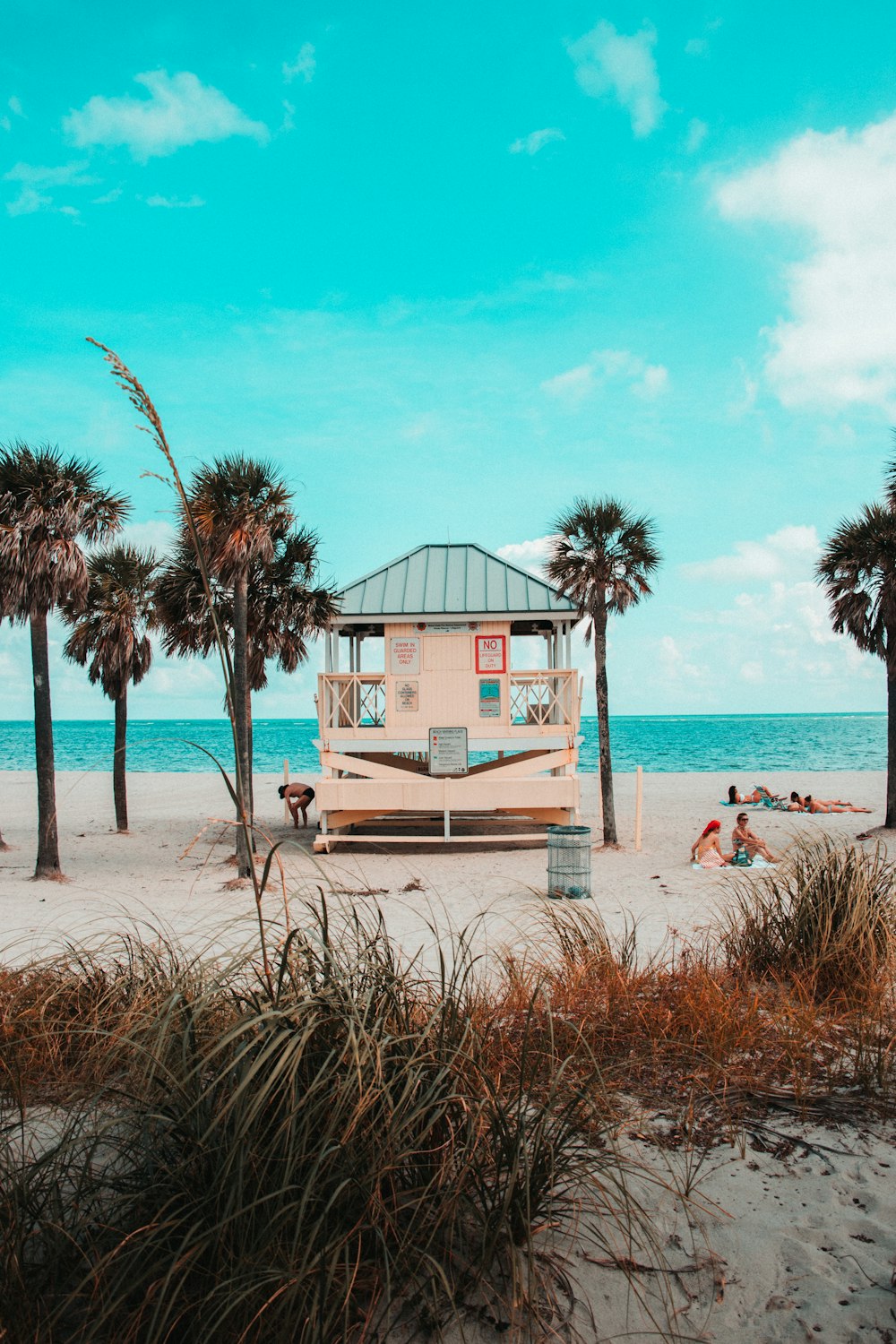 beige and teal wooden shed near body of water during daytime