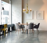 brown and grey dining set inside the room