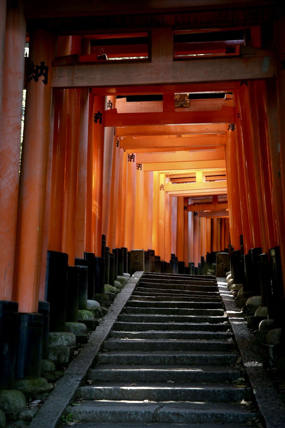 orange and black concrete pillars