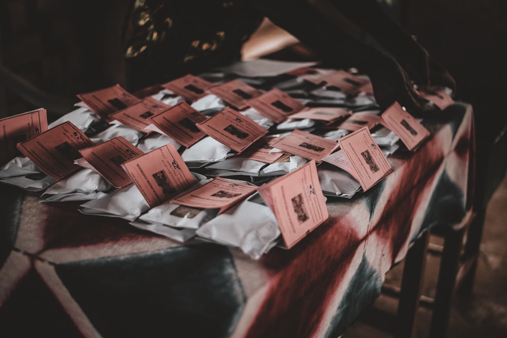 invitation cards on table