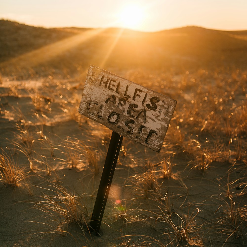 hellfis area signboard during sunset