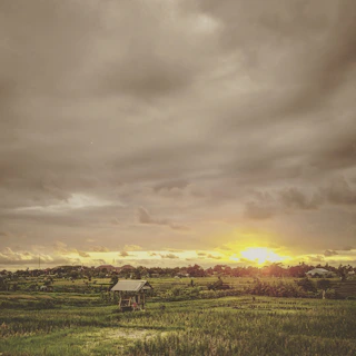 A serene landscape photo from a wedding venue in the countryside around Rennes, with soft natural light.
