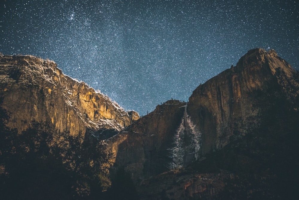 rock formation during nighttime