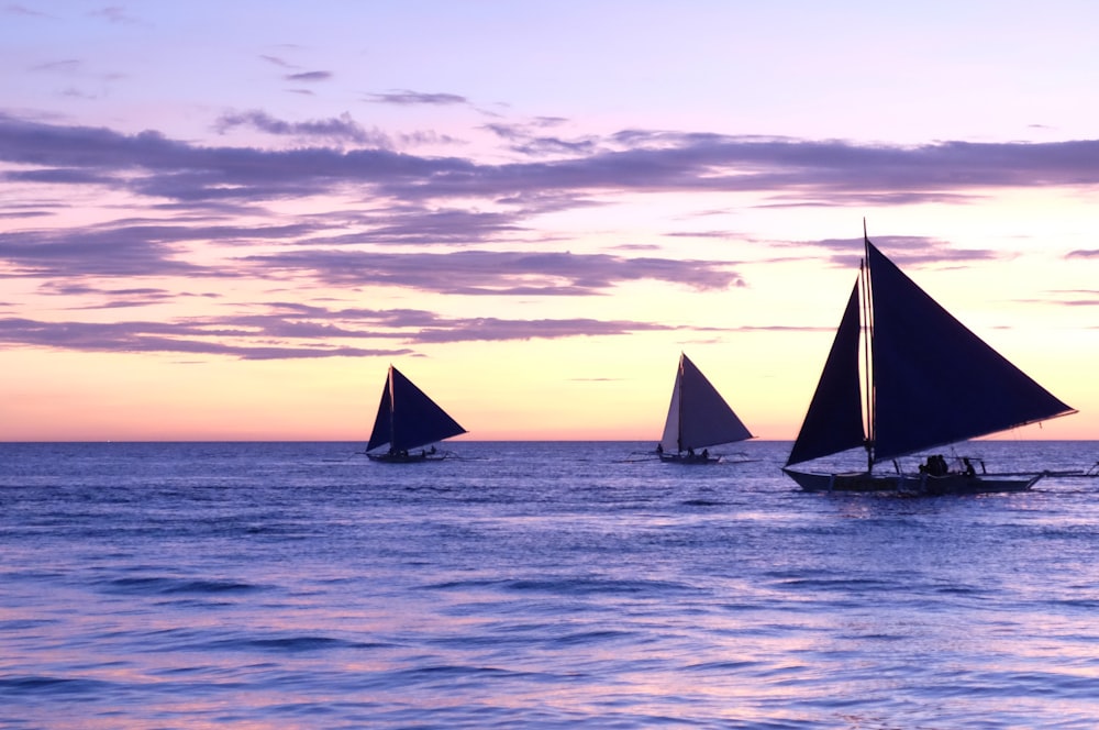 three sailboats on sea