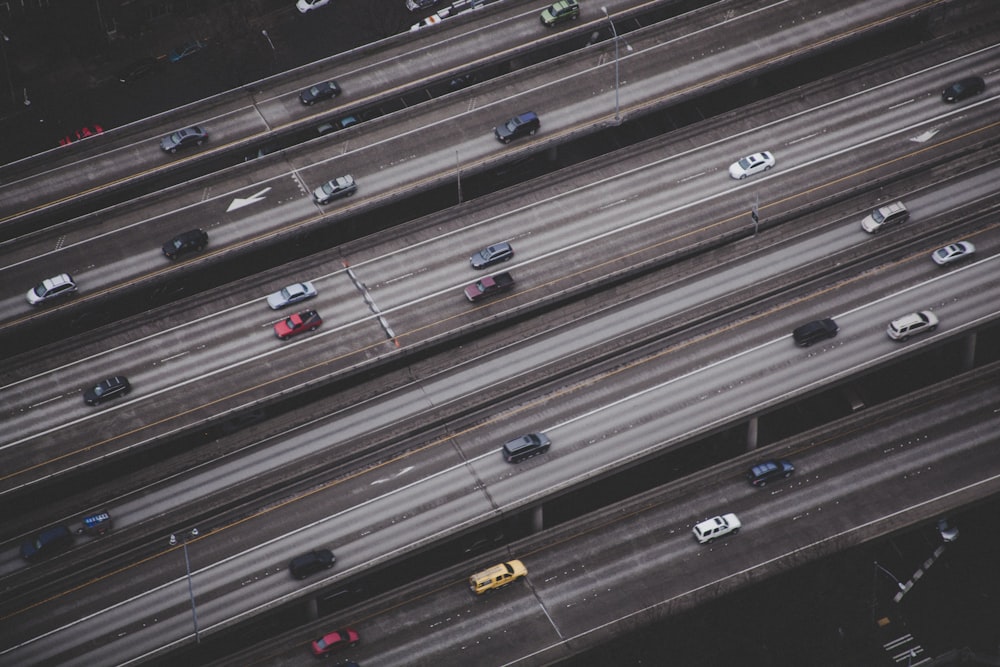 aerial photography of vehicles on road