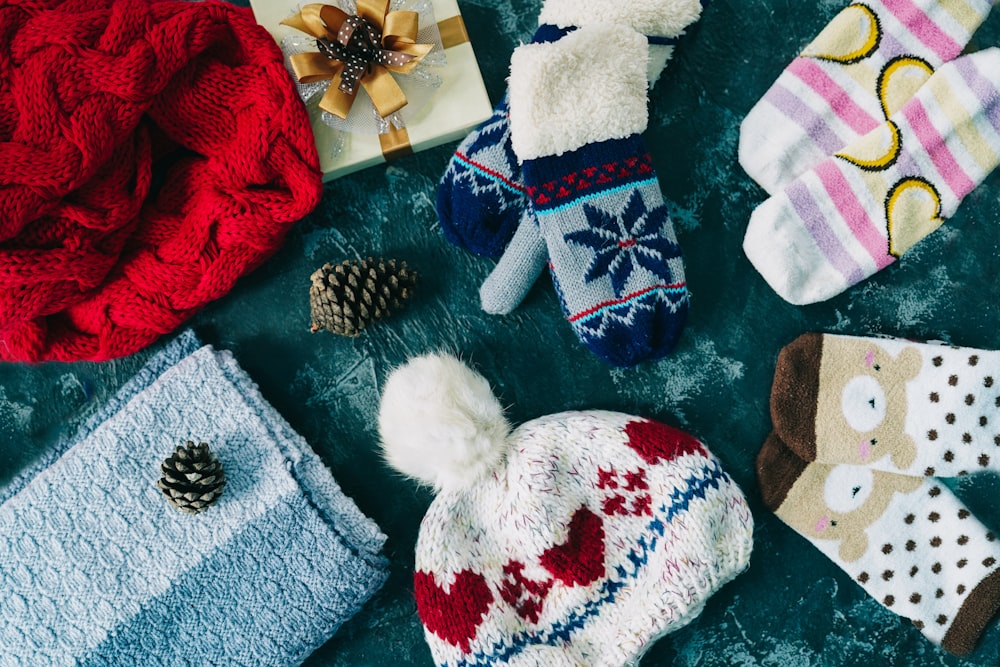 assorted socks and knit caps