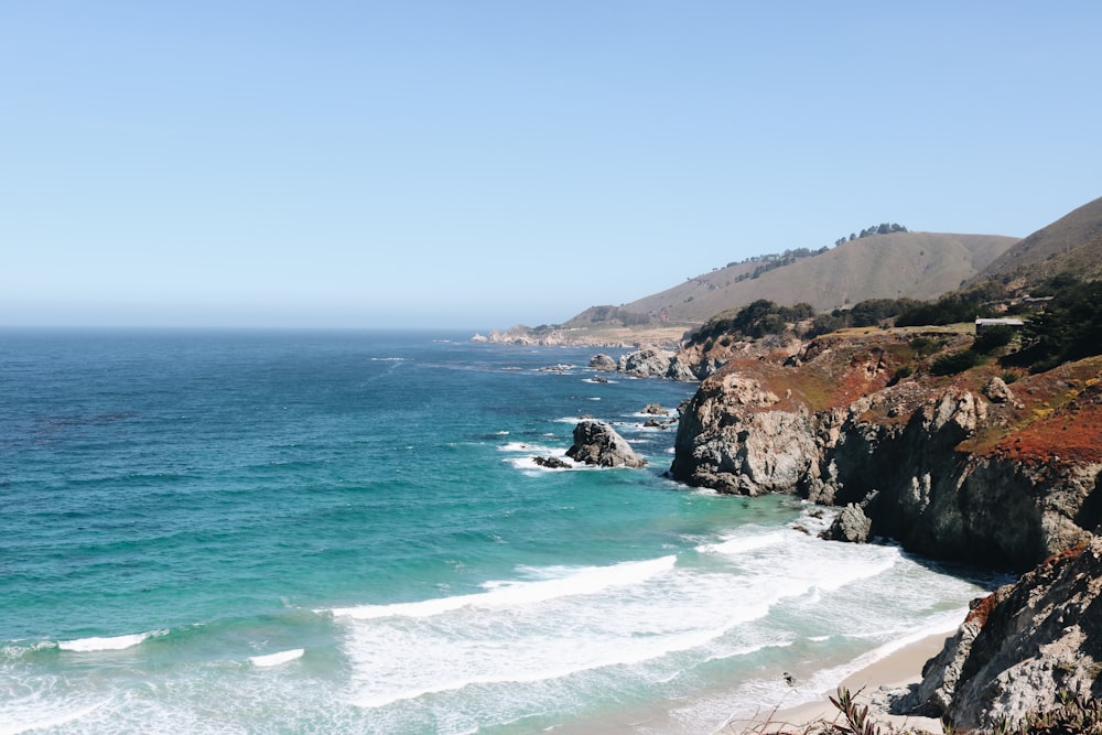 body of water near mountain