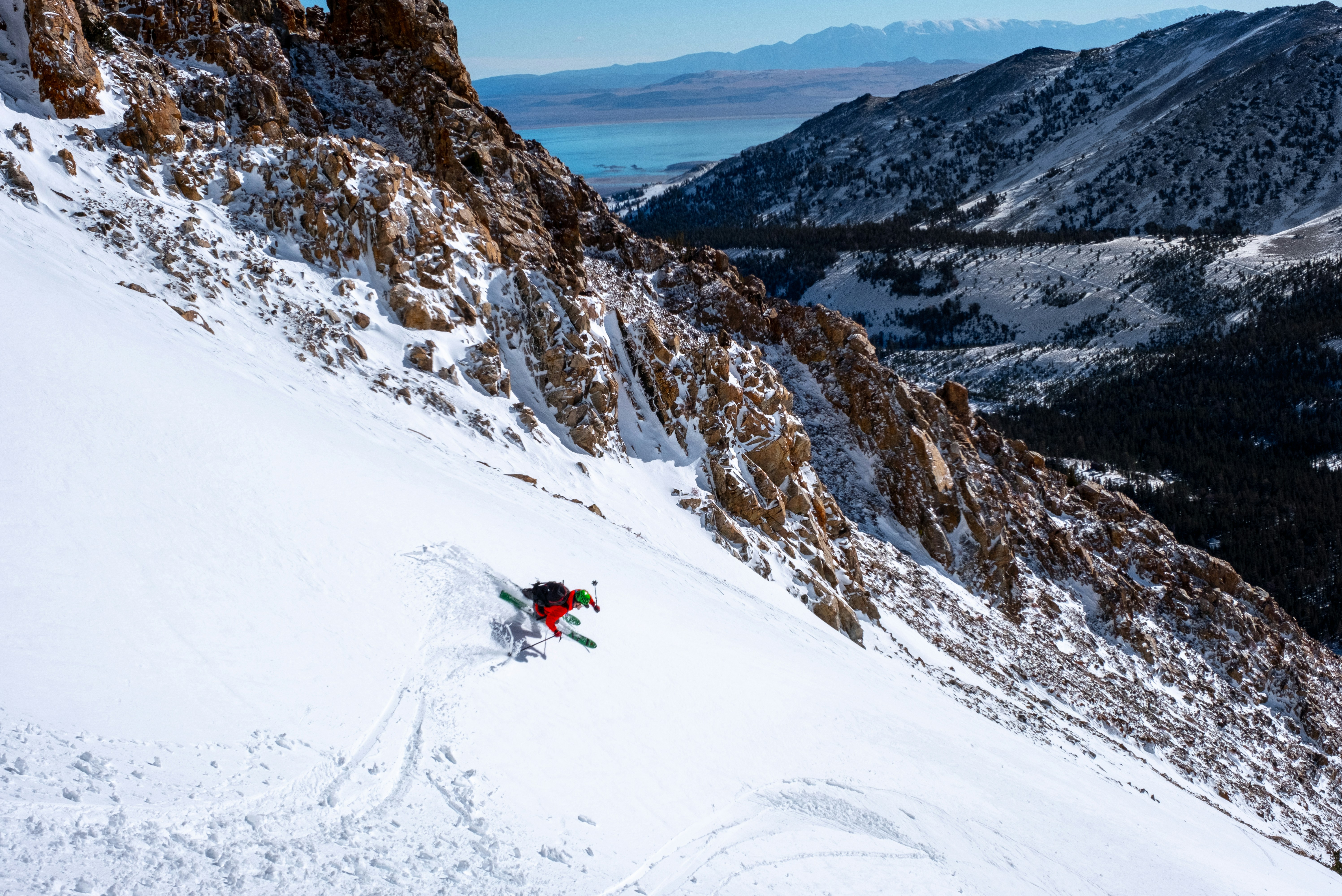 person on snowfield near mountain during daytime, Backcountry Skiing Eastern Sierras above Mono Lake