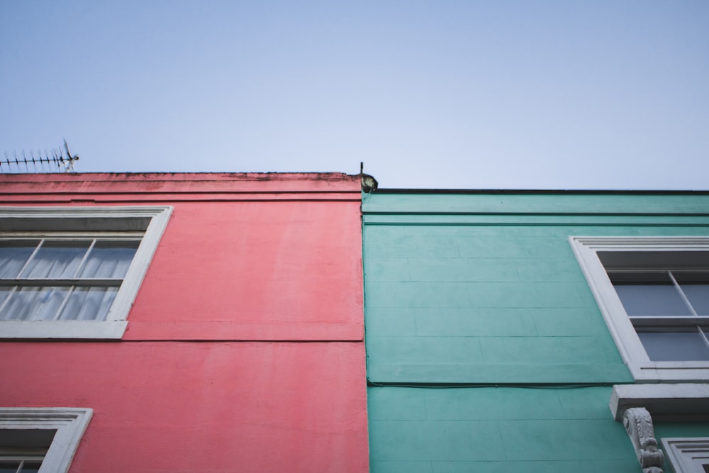 red and green concrete buildings