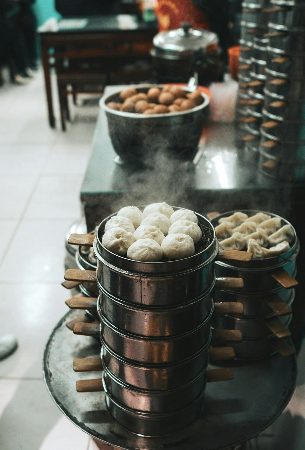 steamed food in bowls