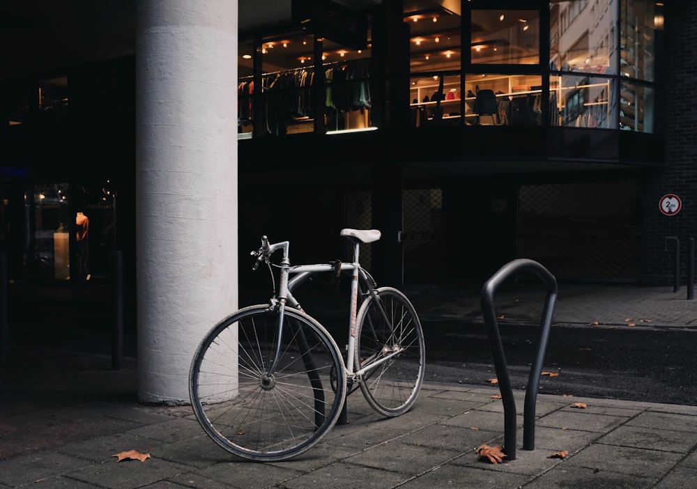 parked grey bike