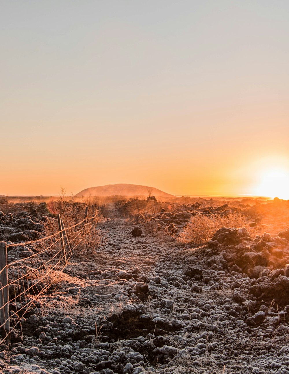 net fence with rocks during golden hour