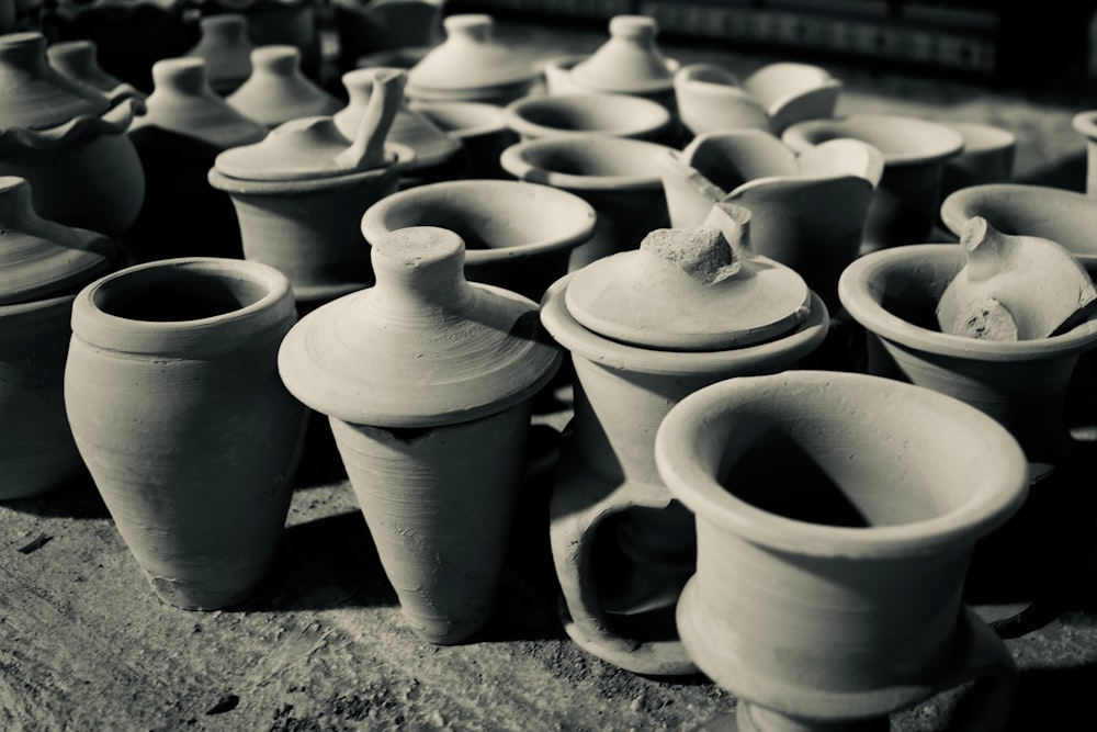 round gray clay pot with lid lot