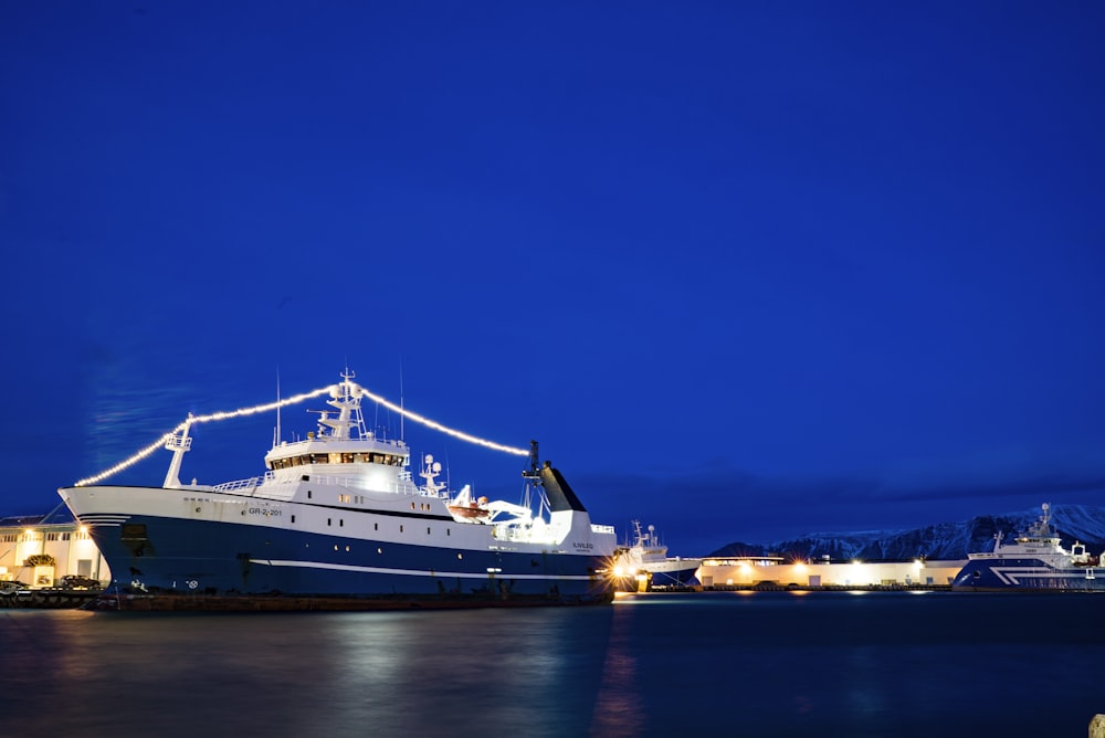 white and blue cruiser ship during daytime