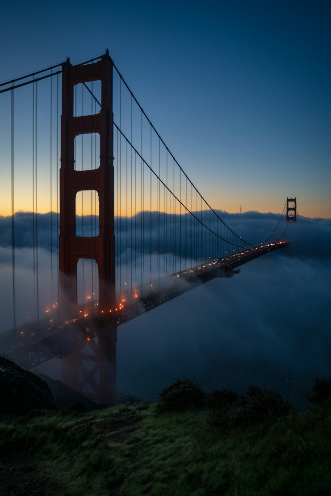 Golden Gate bridge at nighttime