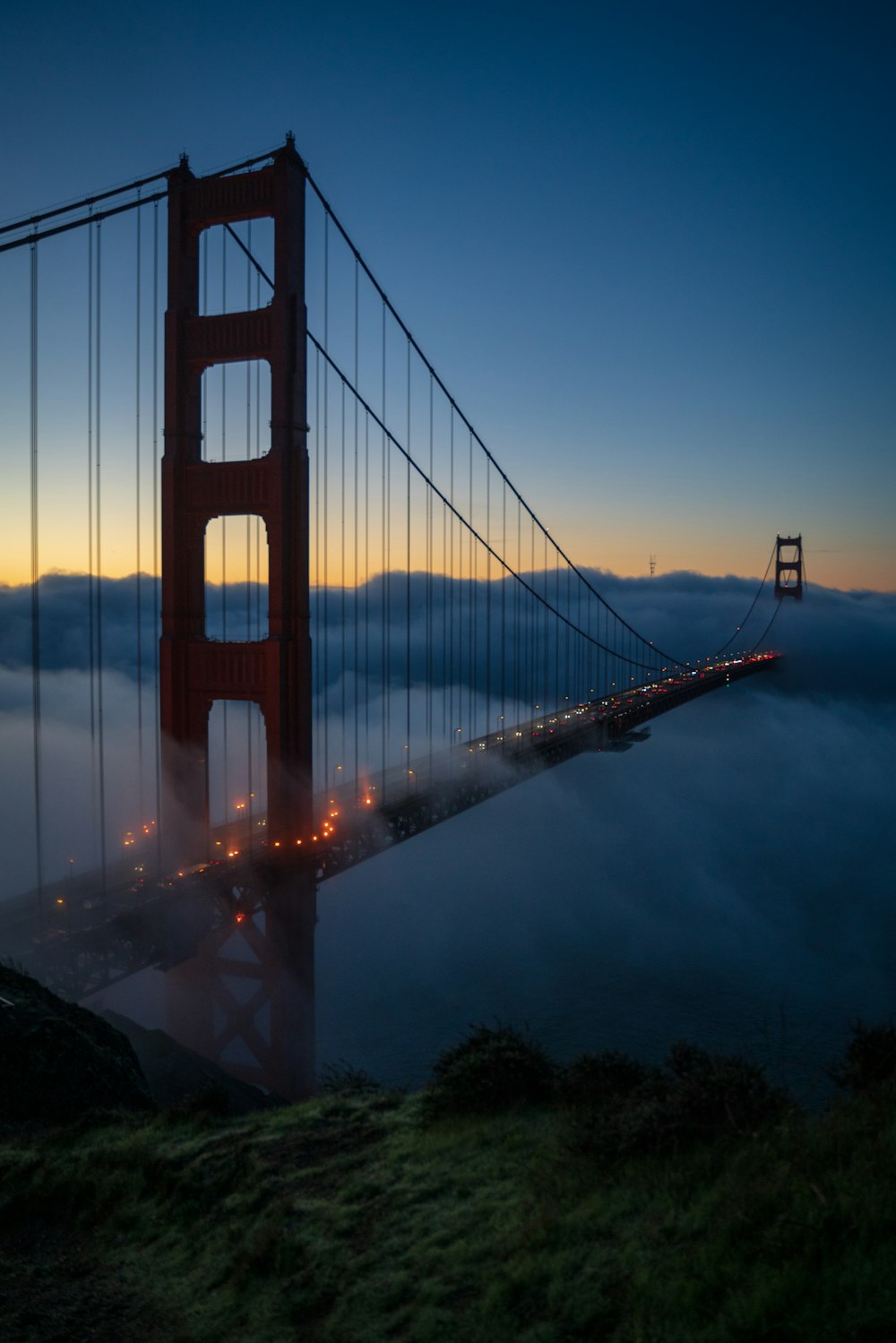 Golden Gate bridge at nighttime