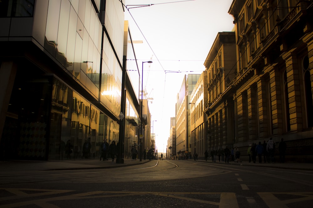 empty road in between buildings