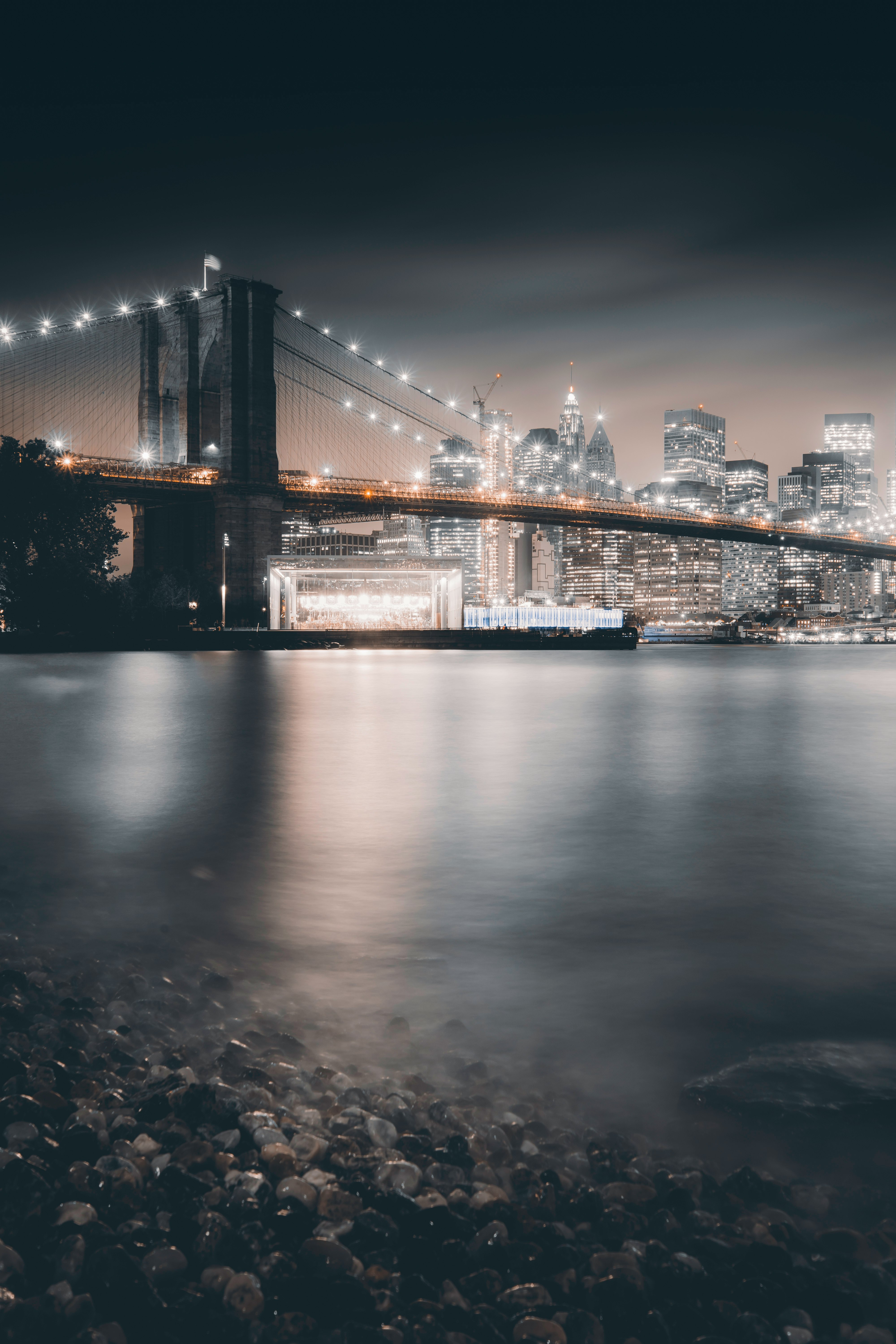 Brooklyn Bridge at nighttime in skyline photography