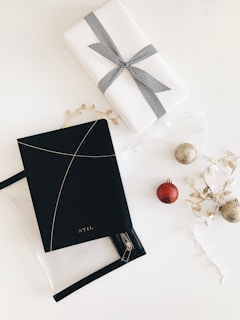 white box beside baubles