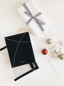 white box beside baubles