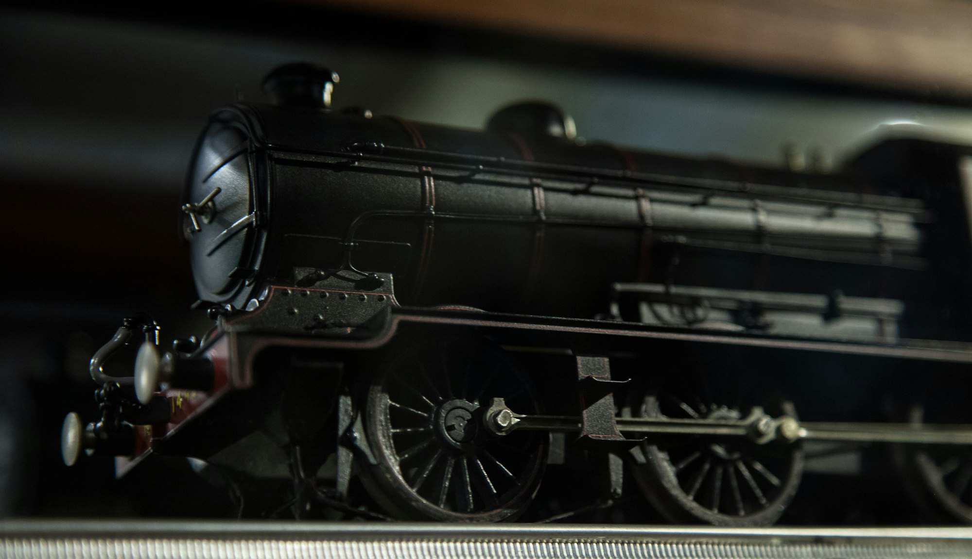 Close up of a Hornby OO gauge model steam locomotive