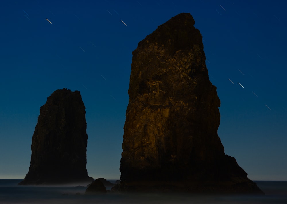 rock formation at night