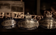 An assortment of nameplates customized for various organizations.