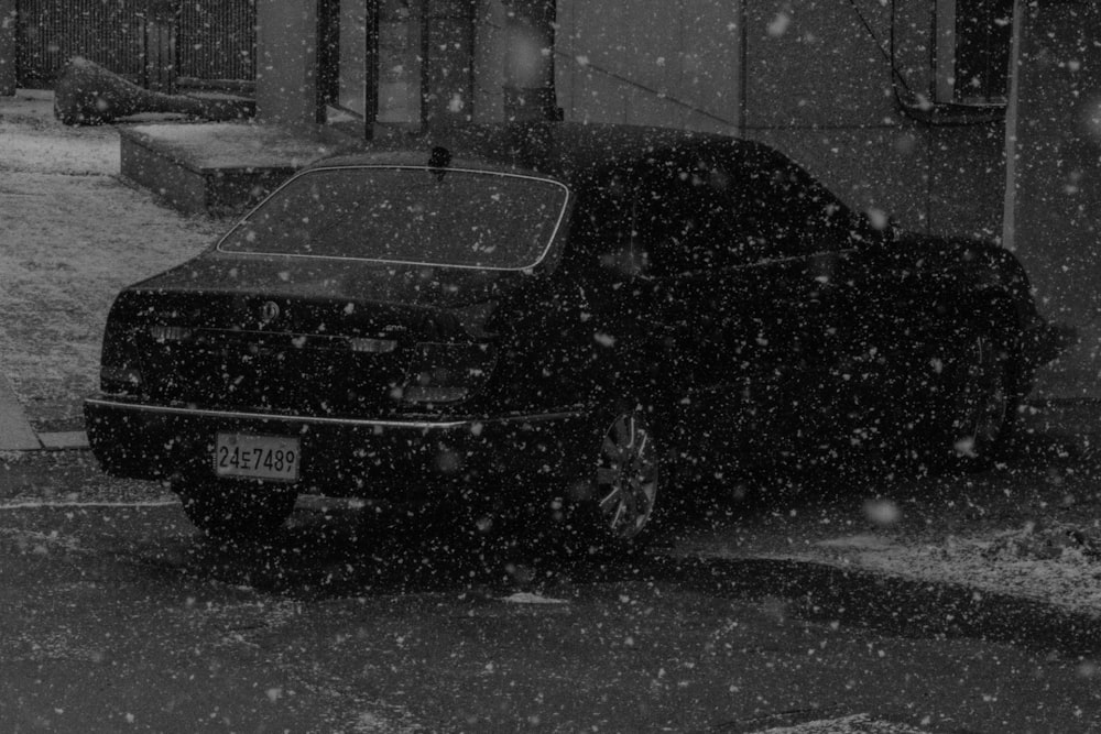 black car parked during winter