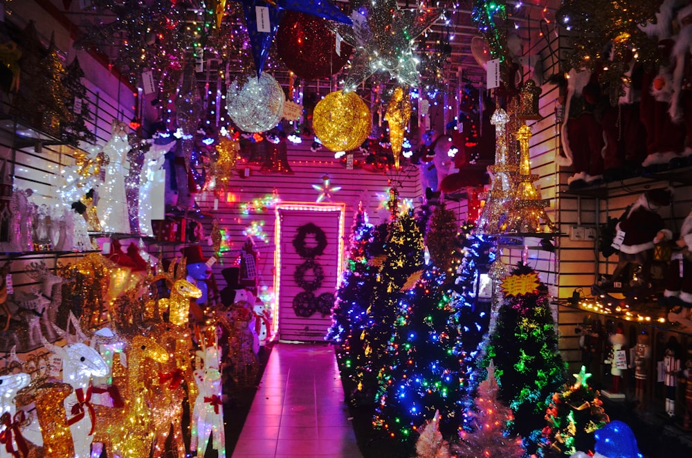 assorted lighted Christmas decors inside room