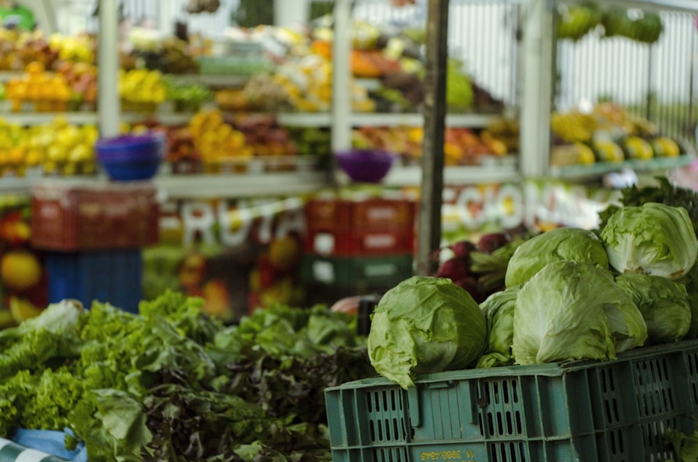 assorted vegetables on green crate