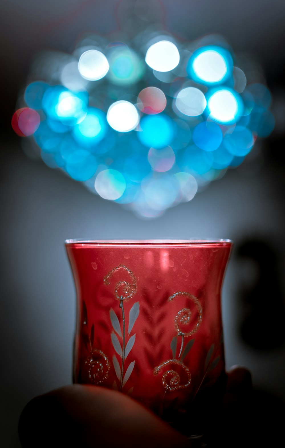 red floral glass vase