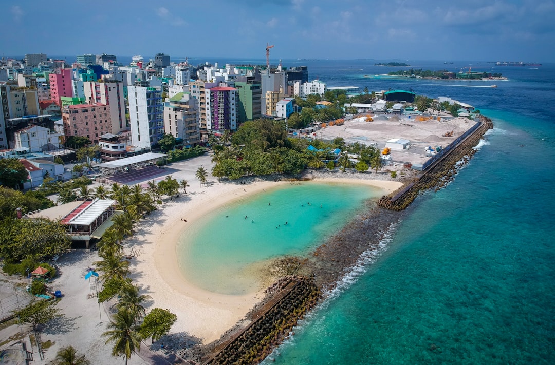 Aerial photography of buildings near seashore during daytime