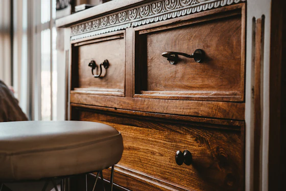 Carved oak dresser after refinishing