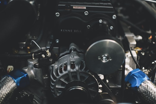 close-up photography of vehicle engine