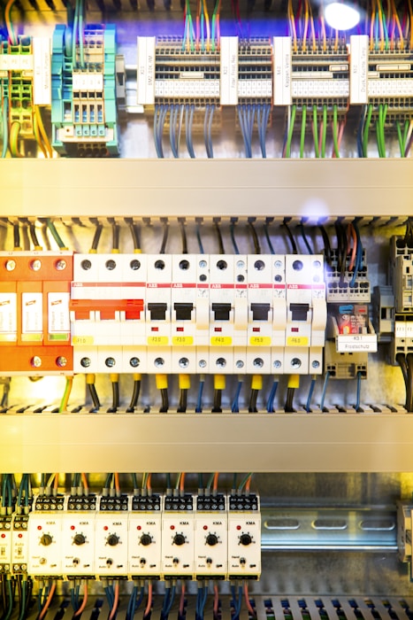 Industrial facility exterior with electrical infrastructure