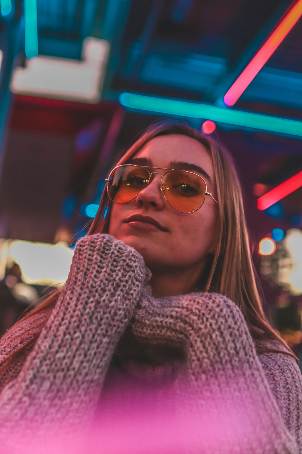 woman wearing gray knit sweater