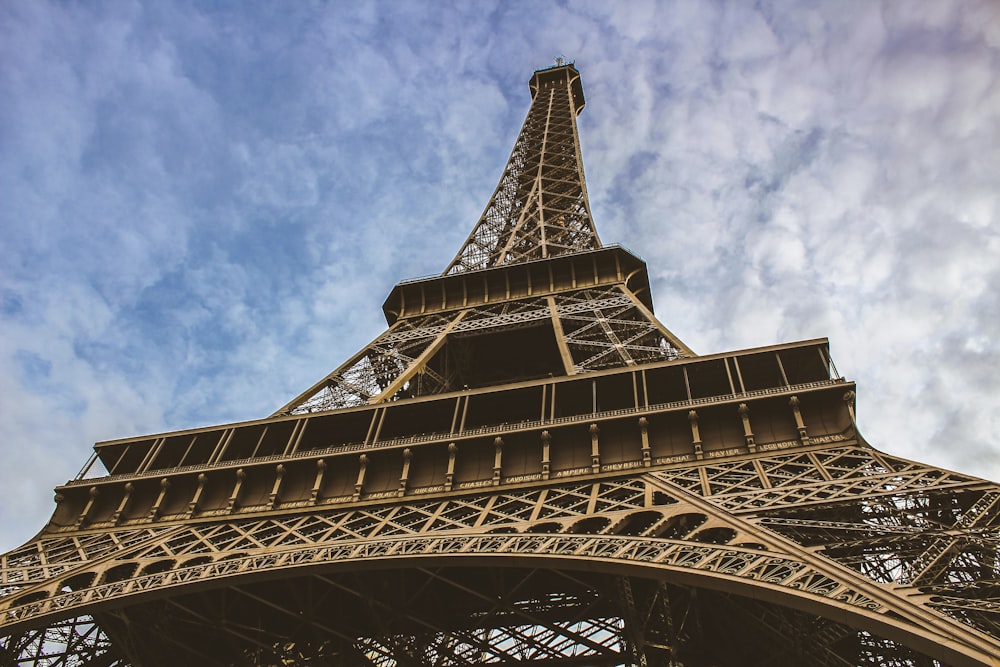 worm's-eye view of Eiffel Tower