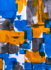 Colorful contemporary painting with layered textures and shapes.